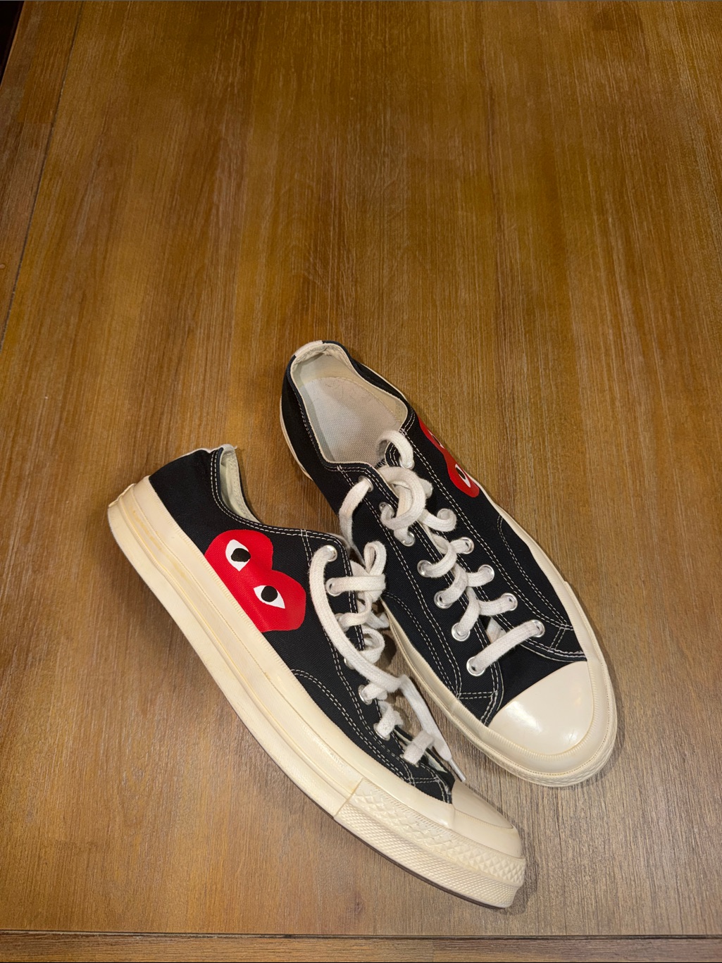 Comme Des Garons Black Canvas Low-Top Sneakers With Red Heart Logo